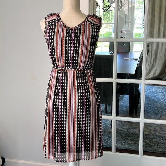 MERONA (Target) tank dress, dot/stripe pattern black, purple, brown size S - Picture 7 of 11